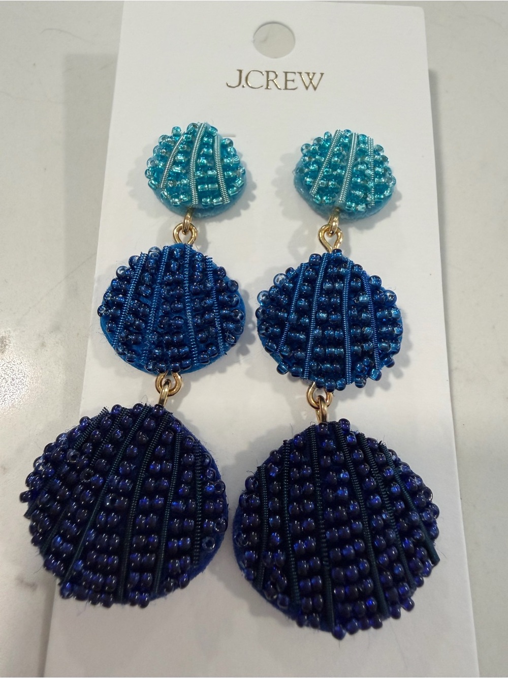 J. Crew Blue Gradient Triple-Drop Beaded Earrings